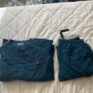 teal scrub set XS top XSpetite pants